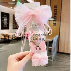 Clema pentru par metalica AGF013SS - Argintiu cu fundite Roz, Set 5 bucati